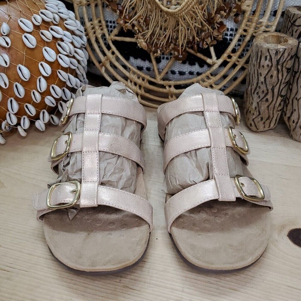 Vionic Women's US 9 EU 41 Misa Rose Gold Shimmer 3 Buckle Strap Slide Sandals